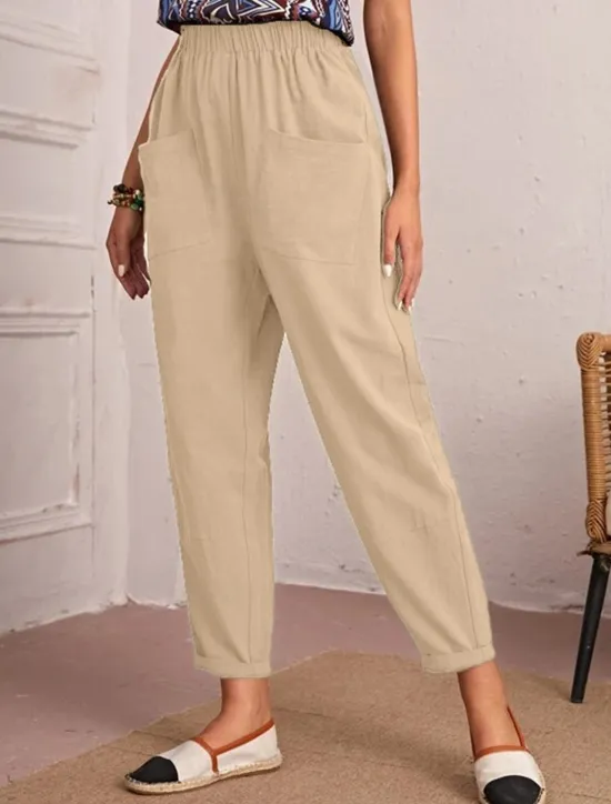 New Women's Tapered pants Chinos Fashion Streetwear Basic Ankle-Length Medium Waist Plain Pocket Elastic Waist Comfort Outdoor Micro-elastic Vacation Street Daily Navy Black Khaki Army Green Summer Spring Women Pants