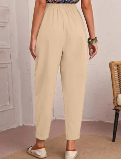 New Women's Tapered pants Chinos Fashion Streetwear Basic Ankle-Length Medium Waist Plain Pocket Elastic Waist Comfort Outdoor Micro-elastic Vacation Street Daily Navy Black Khaki Army Green Summer Spring Women Pants