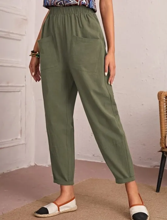 New Women's Tapered pants Chinos Fashion Streetwear Basic Ankle-Length Medium Waist Plain Pocket Elastic Waist Comfort Outdoor Micro-elastic Vacation Street Daily Navy Black Khaki Army Green Summer Spring Women Pants