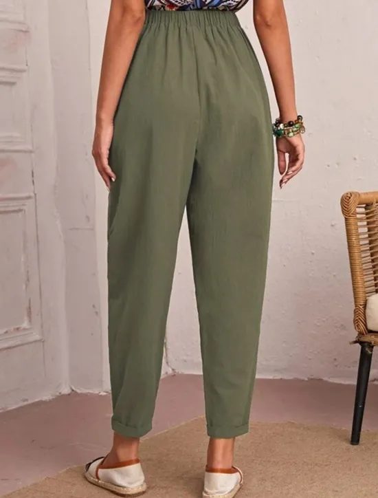 New Women's Tapered pants Chinos Fashion Streetwear Basic Ankle-Length Medium Waist Plain Pocket Elastic Waist Comfort Outdoor Micro-elastic Vacation Street Daily Navy Black Khaki Army Green Summer Spring Women Pants