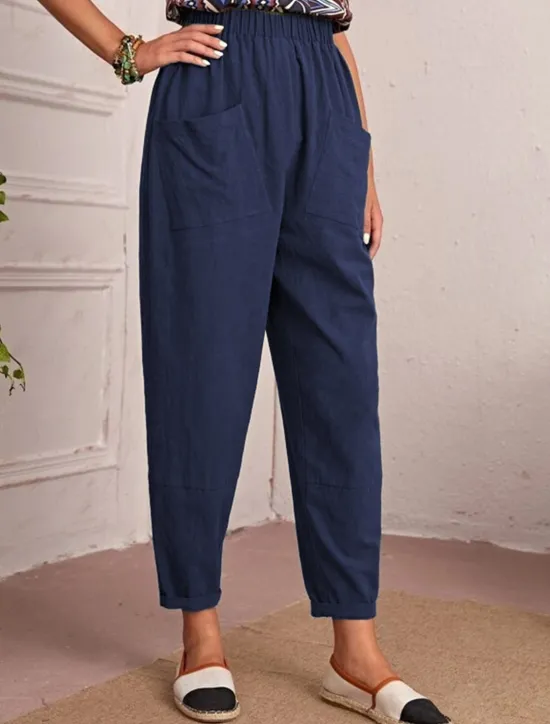 New Women's Tapered pants Chinos Fashion Streetwear Basic Ankle-Length Medium Waist Plain Pocket Elastic Waist Comfort Outdoor Micro-elastic Vacation Street Daily Navy Black Khaki Army Green Summer Spring Women Pants