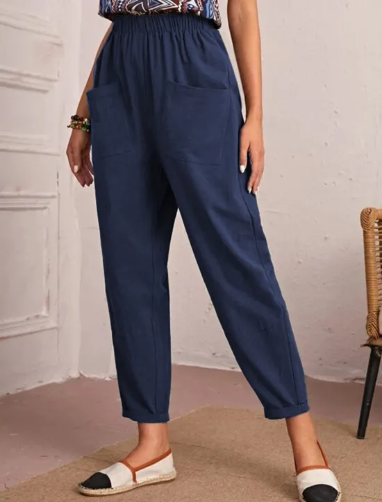 New Women's Tapered pants Chinos Fashion Streetwear Basic Ankle-Length Medium Waist Plain Pocket Elastic Waist Comfort Outdoor Micro-elastic Vacation Street Daily Navy Black Khaki Army Green Summer Spring Women Pants