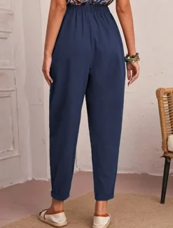 New Women's Tapered pants Chinos Fashion Streetwear Basic Ankle-Length Medium Waist Plain Pocket Elastic Waist Comfort Outdoor Micro-elastic Vacation Street Daily Navy Black Khaki Army Green Summer Spring Women Pants