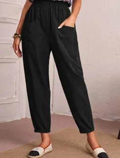 New Women's Tapered pants Chinos Fashion Streetwear Basic Ankle-Length Medium Waist Plain Pocket Elastic Waist Comfort Outdoor Micro-elastic Vacation Street Daily Navy Black Khaki Army Green Summer Spring Women Pants