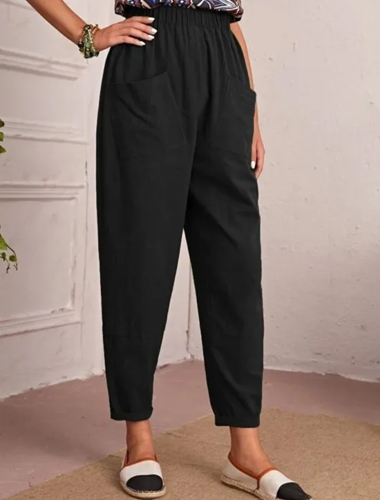 New Women's Tapered pants Chinos Fashion Streetwear Basic Ankle-Length Medium Waist Plain Pocket Elastic Waist Comfort Outdoor Micro-elastic Vacation Street Daily Navy Black Khaki Army Green Summer Spring Women Pants