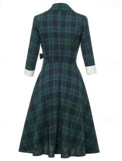 New Women's Tartan Dress Swing Dress Plaid Dress Vintage Dress Red Long Sleeve Plaid Lace up Winter Fall Shirt Collar Mature Winter Dress Fall Dress 2022 S M L XL XXL Women Work Dresses