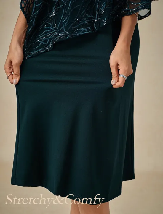 Women's Tea Length Formal Dress A Line Dress Cape Dress Elegant Wedding Wedding Guest Cocktail Party Regular Fit Plain Half Sleeve V Neck Summer Spring Fall Women Cocktail Dress