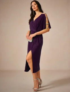 Hot Women's Tea Length Knit Dress Elegant Stylish Party Date Regular Fit Solid Color Short Sleeve V Neck Summer Women Cocktail Dress