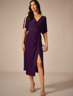 Hot Women's Tea Length Knit Dress Elegant Stylish Party Date Regular Fit Solid Color Short Sleeve V Neck Summer Women Cocktail Dress