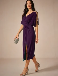 Hot Women's Tea Length Knit Dress Elegant Stylish Party Date Regular Fit Solid Color Short Sleeve V Neck Summer Women Cocktail Dress
