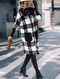 Online Women's Teddy Coat Coat Warm Pocket Fashion Casual Plaid Work Street Single Breasted Lapel Loose Fit Long Sleeve Outerwear Fall Winter Women Coats & Trench Coats