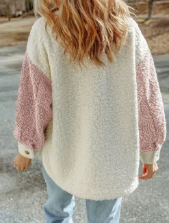 Clearance Women's Teddy Coat Hoodie Jacket Warm Breathable Pocket Fleece Lined Casual Plain Vacation Street Daily Wear Going out Single Breasted Regular Turndown Regular Fit Long Sleeve Outerwear Pink Brown Women Coats & Trench Coats