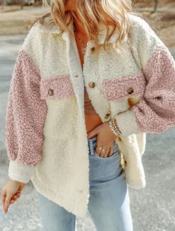 Clearance Women's Teddy Coat Hoodie Jacket Warm Breathable Pocket Fleece Lined Casual Plain Vacation Street Daily Wear Going out Single Breasted Regular Turndown Regular Fit Long Sleeve Outerwear Pink Brown Women Coats & Trench Coats