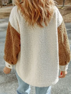 Clearance Women's Teddy Coat Hoodie Jacket Warm Breathable Pocket Fleece Lined Casual Plain Vacation Street Daily Wear Going out Single Breasted Regular Turndown Regular Fit Long Sleeve Outerwear Pink Brown Women Coats & Trench Coats