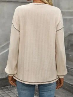 New Women's Texture Sweatshirt T Shirt Plain Fashion Modern Casual Long Sleeve Crew Neck Regular Tops Daily Weekend Pocket Beige Gray Summer Spring Women Hoodies & Sweatshirts