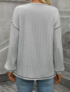 New Women's Texture Sweatshirt T Shirt Plain Fashion Modern Casual Long Sleeve Crew Neck Regular Tops Daily Weekend Pocket Beige Gray Summer Spring Women Hoodies & Sweatshirts