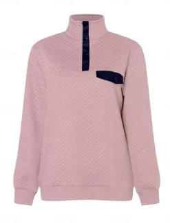 Hot Women's Texture Sweatshirt Waffle Sweatshirt Casual Plain Dailywear Turtleneck Buttons Long Sleeve Black Pink Gray Fall Winter Women Hoodies & Sweatshirts