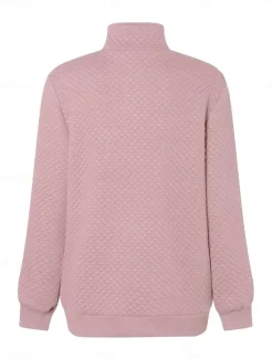 Hot Women's Texture Sweatshirt Waffle Sweatshirt Casual Plain Dailywear Turtleneck Buttons Long Sleeve Black Pink Gray Fall Winter Women Hoodies & Sweatshirts
