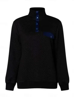 Hot Women's Texture Sweatshirt Waffle Sweatshirt Casual Plain Dailywear Turtleneck Buttons Long Sleeve Black Pink Gray Fall Winter Women Hoodies & Sweatshirts