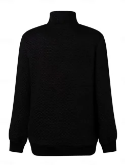 Hot Women's Texture Sweatshirt Waffle Sweatshirt Casual Plain Dailywear Turtleneck Buttons Long Sleeve Black Pink Gray Fall Winter Women Hoodies & Sweatshirts