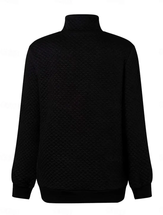 Hot Women's Texture Sweatshirt Waffle Sweatshirt Casual Plain Dailywear Turtleneck Buttons Long Sleeve Black Pink Gray Fall Winter Women Hoodies & Sweatshirts