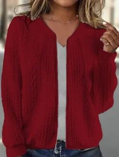 Online Women's Texture Sweatshirt Sweatshirts Zip Up Sweatshirts Plain Streetwear Casual Long Sleeve Crew Neck Regular Tops Street Holiday Pocket Black White Pink Red Purple Fall Winter Women Hoodies & Sweatshirts