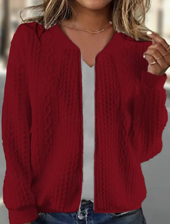 Online Women's Texture Sweatshirt Sweatshirts Zip Up Sweatshirts Plain Streetwear Casual Long Sleeve Crew Neck Regular Tops Street Holiday Pocket Black White Pink Red Purple Fall Winter Women Hoodies & Sweatshirts