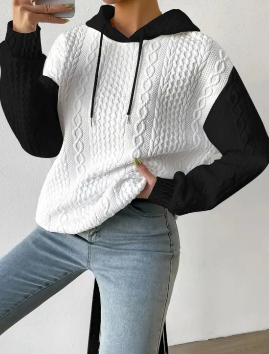 Clearance Women's Texture Sweatshirt Pullover Hoodie Sweatshirt Color Block Casual Long Sleeve Hooded Regular Tops Street Dailywear Patchwork Black Gray Spring Fall Women Hoodies & Sweatshirts