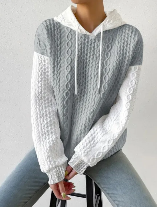 Clearance Women's Texture Sweatshirt Pullover Hoodie Sweatshirt Color Block Casual Long Sleeve Hooded Regular Tops Street Dailywear Patchwork Black Gray Spring Fall Women Hoodies & Sweatshirts