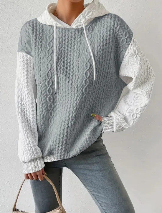 Clearance Women's Texture Sweatshirt Pullover Hoodie Sweatshirt Color Block Casual Long Sleeve Hooded Regular Tops Street Dailywear Patchwork Black Gray Spring Fall Women Hoodies & Sweatshirts