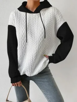 Clearance Women's Texture Sweatshirt Pullover Hoodie Sweatshirt Color Block Casual Long Sleeve Hooded Regular Tops Street Dailywear Patchwork Black Gray Spring Fall Women Hoodies & Sweatshirts