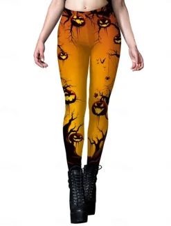 Best Women's Tights Leggings Punk Vintage Full Length High Waist Pumpkin Halloween Printing High Cut Comfort Quick Dry Breathable High Elasticity Vacation Party Holiday Black Yellow Red Orange Summer Women Pants|Leggings