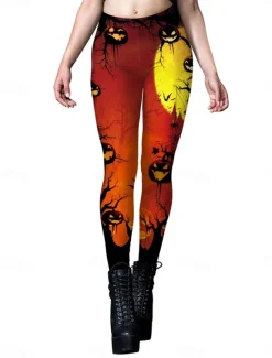 Best Women's Tights Leggings Punk Vintage Full Length High Waist Pumpkin Halloween Printing High Cut Comfort Quick Dry Breathable High Elasticity Vacation Party Holiday Black Yellow Red Orange Summer Women Pants|Leggings