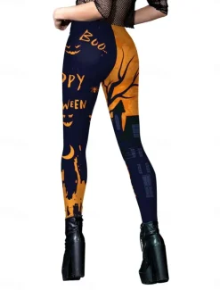 Best Women's Tights Leggings Punk Vintage Full Length High Waist Pumpkin Halloween Printing High Cut Comfort Quick Dry Breathable High Elasticity Vacation Party Holiday Black Yellow Red Orange Summer Women Pants|Leggings