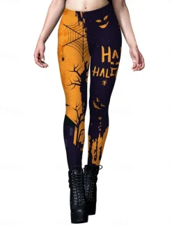 Best Women's Tights Leggings Punk Vintage Full Length High Waist Pumpkin Halloween Printing High Cut Comfort Quick Dry Breathable High Elasticity Vacation Party Holiday Black Yellow Red Orange Summer Women Pants|Leggings