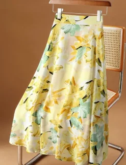 Clearance Women's Tights Skirt Fashion Casual Maxi High Waist Skirts Floral Print Vacation Date Yellow Pink Blue Summer Chiffon Women Skirts