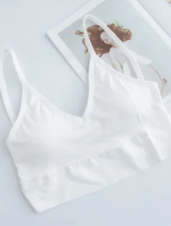 Best Women's Top Pure Color Fashion Sport Simple Daily Nylon Breathable Straps Sleeveless Tank Top Backless Chest pads Summer Spring Home Outfits Women Lingerie