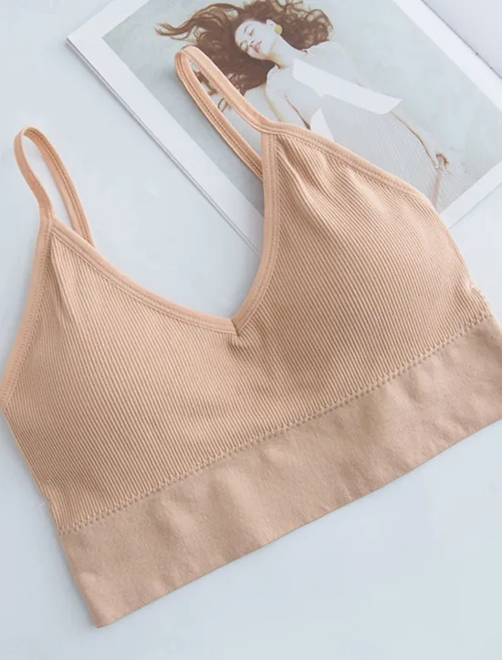 Best Women's Top Pure Color Fashion Sport Simple Daily Nylon Breathable Straps Sleeveless Tank Top Backless Chest pads Summer Spring Home Outfits Women Lingerie