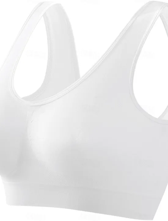 Outlet Women's Top Pure Color Sport Basic Home Gyms Nylon Breathable V Wire Sleeveless Bra Chest pads Summer Spring Home Outfits Women Lingerie