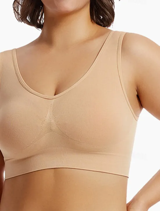 Outlet Women's Top Pure Color Sport Basic Home Gyms Nylon Breathable V Wire Sleeveless Bra Chest pads Summer Spring Home Outfits Women Lingerie