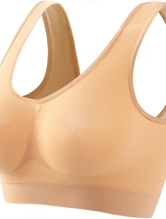 Outlet Women's Top Pure Color Sport Basic Home Gyms Nylon Breathable V Wire Sleeveless Bra Chest pads Summer Spring Home Outfits Women Lingerie