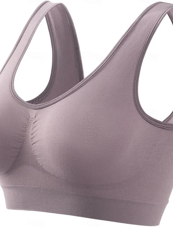 Outlet Women's Top Pure Color Sport Basic Home Gyms Nylon Breathable V Wire Sleeveless Bra Chest pads Summer Spring Home Outfits Women Lingerie