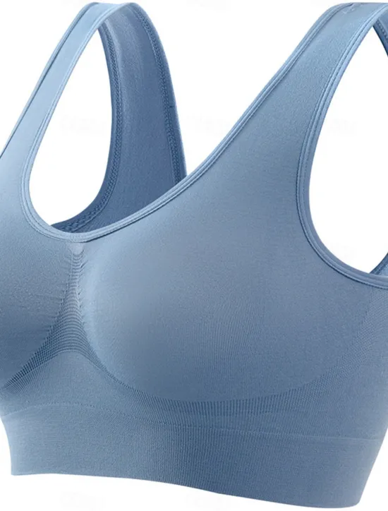 Outlet Women's Top Pure Color Sport Basic Home Gyms Nylon Breathable V Wire Sleeveless Bra Chest pads Summer Spring Home Outfits Women Lingerie