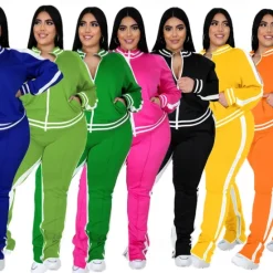 Women's Tracksuit Sweatsuit 2 Piece Athletic Winter Long Sleeve Thermal Warm Breathable Soft Fitness Running Jogging Sportswear Activewear Striped Black Yellow Light Green Women Two Piece Sets