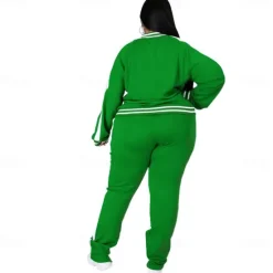 Women's Tracksuit Sweatsuit 2 Piece Athletic Winter Long Sleeve Thermal Warm Breathable Soft Fitness Running Jogging Sportswear Activewear Striped Black Yellow Light Green Women Two Piece Sets