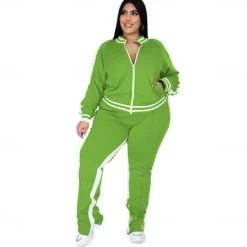 Women's Tracksuit Sweatsuit 2 Piece Athletic Winter Long Sleeve Thermal Warm Breathable Soft Fitness Running Jogging Sportswear Activewear Striped Black Yellow Light Green Women Two Piece Sets