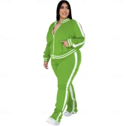 Women's Tracksuit Sweatsuit 2 Piece Athletic Winter Long Sleeve Thermal Warm Breathable Soft Fitness Running Jogging Sportswear Activewear Striped Black Yellow Light Green Women Two Piece Sets