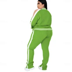 Women's Tracksuit Sweatsuit 2 Piece Athletic Winter Long Sleeve Thermal Warm Breathable Soft Fitness Running Jogging Sportswear Activewear Striped Black Yellow Light Green Women Two Piece Sets