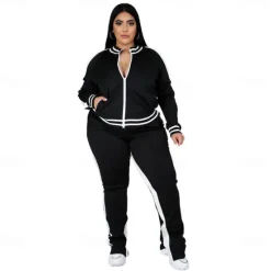 Women's Tracksuit Sweatsuit 2 Piece Athletic Winter Long Sleeve Thermal Warm Breathable Soft Fitness Running Jogging Sportswear Activewear Striped Black Yellow Light Green Women Two Piece Sets