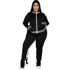 Women's Tracksuit Sweatsuit 2 Piece Athletic Winter Long Sleeve Thermal Warm Breathable Soft Fitness Running Jogging Sportswear Activewear Striped Black Yellow Light Green Women Two Piece Sets